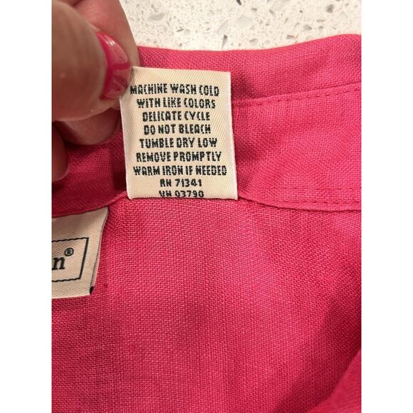 LL Bean 100% Linen XL Button up Shirt Roll Tab Pink Pockets Minimalist City Chic - Picture 7 of 8